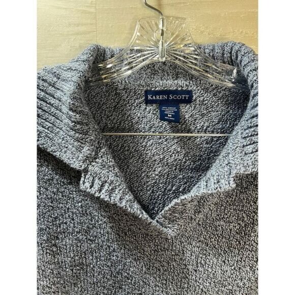 Karen Scott Gray‎ Knit Wool Sweater Long Sleeve Collared Medium - Picture 5 of 6
